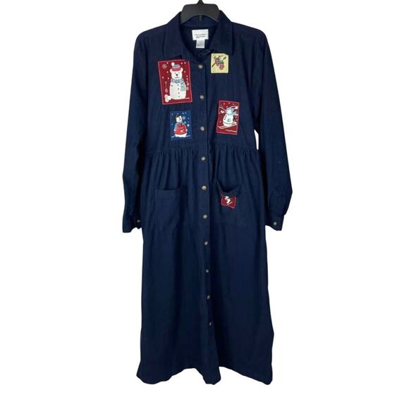 Christopher & Banks Dresses & Skirts - Christopher Banks Christmas Dress Womens SZ 6 Blue Corduroy Modest Shirt Dress